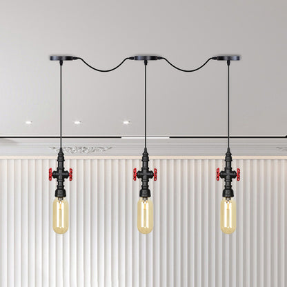 Black Capsule Tandem Multi-Pendant Industrial Amber Glass 3/5/7-Light Restaurant Hanging Lamp Kit 3 Black Clearhalo 'Ceiling Lights' 'Glass shade' 'Glass' 'Industrial Pendants' 'Industrial' 'Middle Century Pendants' 'Pendant Lights' 'Pendants' 'Tiffany' Lighting' 739019