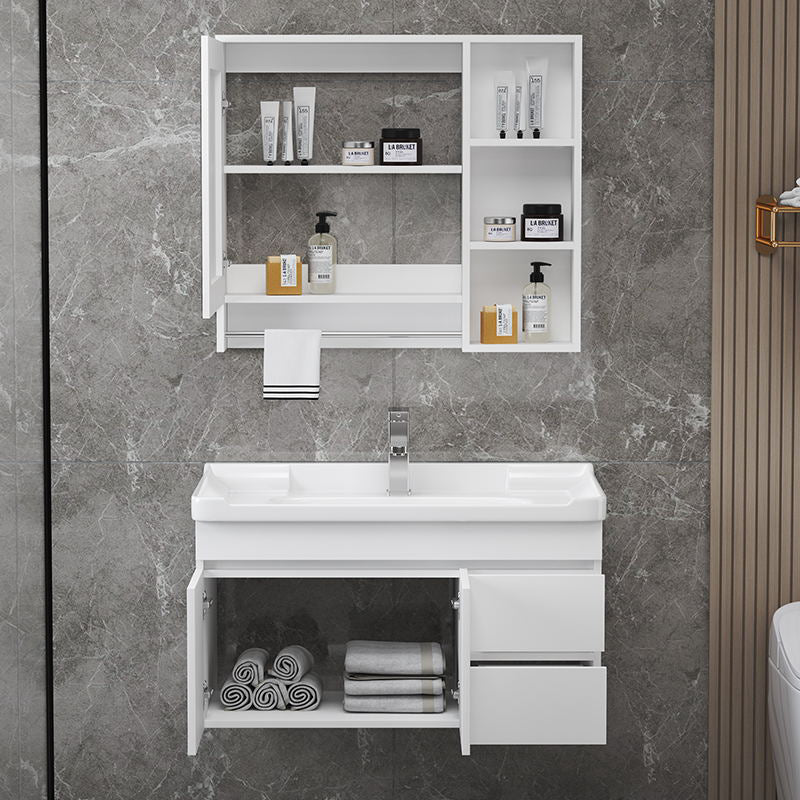 Wall Mount Single Bathroom Vanity Modern White Rectangular Wood Vanity Set Clearhalo 'Bathroom Remodel & Bathroom Fixtures' 'Bathroom Vanities' 'bathroom_vanities' 'Home Improvement' 'home_improvement' 'home_improvement_bathroom_vanities' 7390341