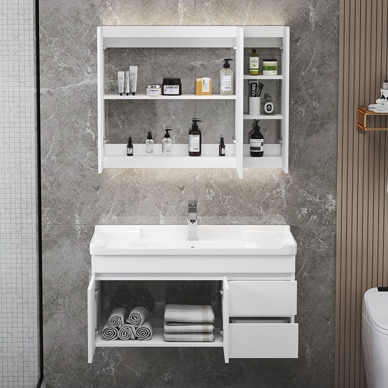 Wall Mount Single Bathroom Vanity Modern White Rectangular Wood Vanity Set Clearhalo 'Bathroom Remodel & Bathroom Fixtures' 'Bathroom Vanities' 'bathroom_vanities' 'Home Improvement' 'home_improvement' 'home_improvement_bathroom_vanities' 7390343