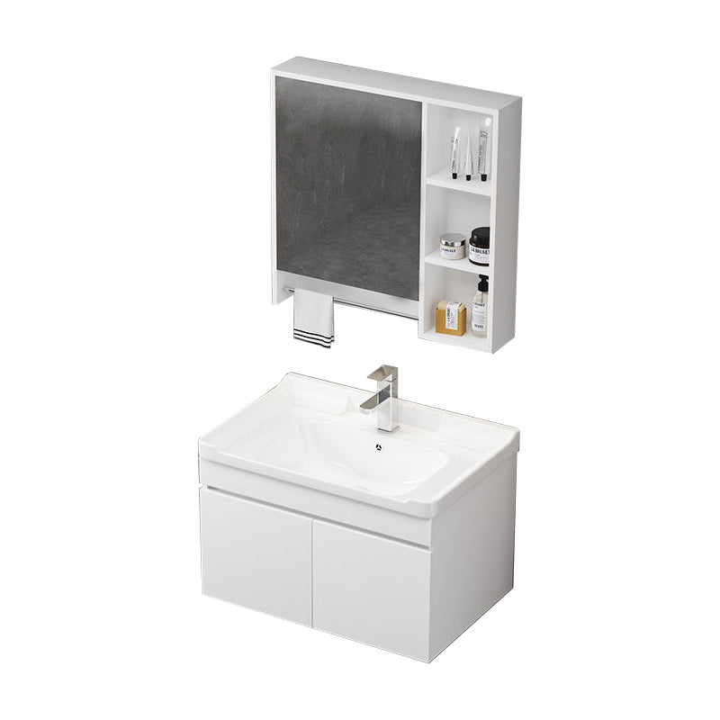 Wall Mount Single Bathroom Vanity Modern White Rectangular Wood Vanity Set Vanity & Faucet & Mirror Cabinet Towel Bar Included Clearhalo 'Bathroom Remodel & Bathroom Fixtures' 'Bathroom Vanities' 'bathroom_vanities' 'Home Improvement' 'home_improvement' 'home_improvement_bathroom_vanities' 7390344