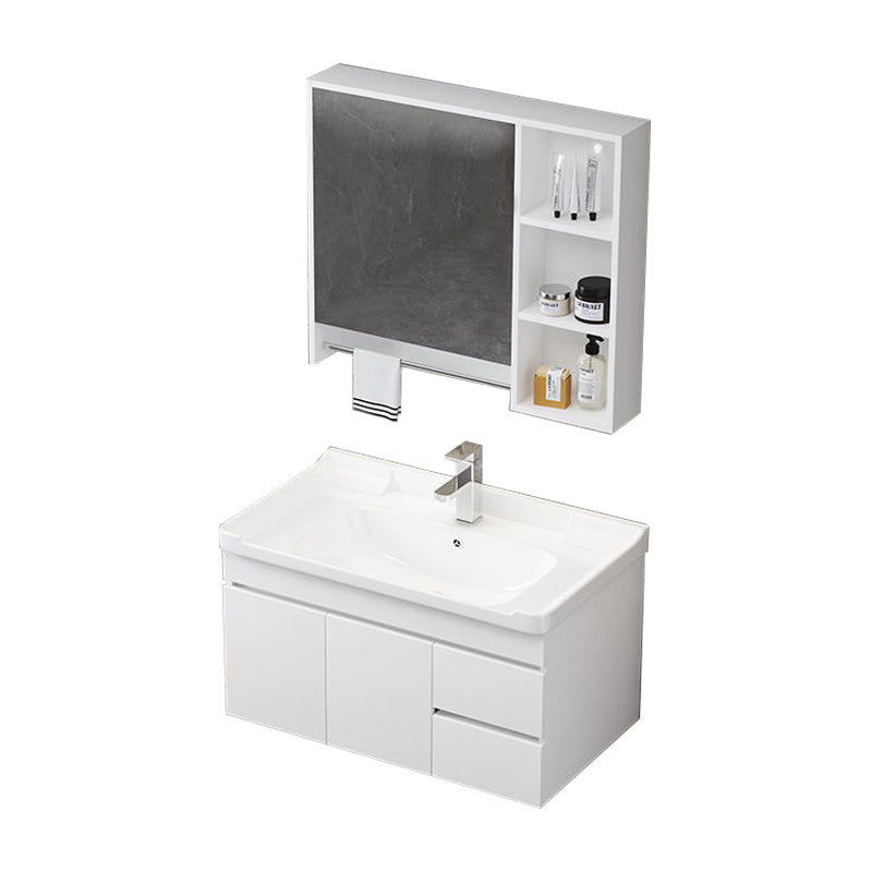 Wall Mount Single Bathroom Vanity Modern White Rectangular Wood Vanity Set Vanity & Faucet & Mirror Cabinet Towel Bar Included Clearhalo 'Bathroom Remodel & Bathroom Fixtures' 'Bathroom Vanities' 'bathroom_vanities' 'Home Improvement' 'home_improvement' 'home_improvement_bathroom_vanities' 7390346