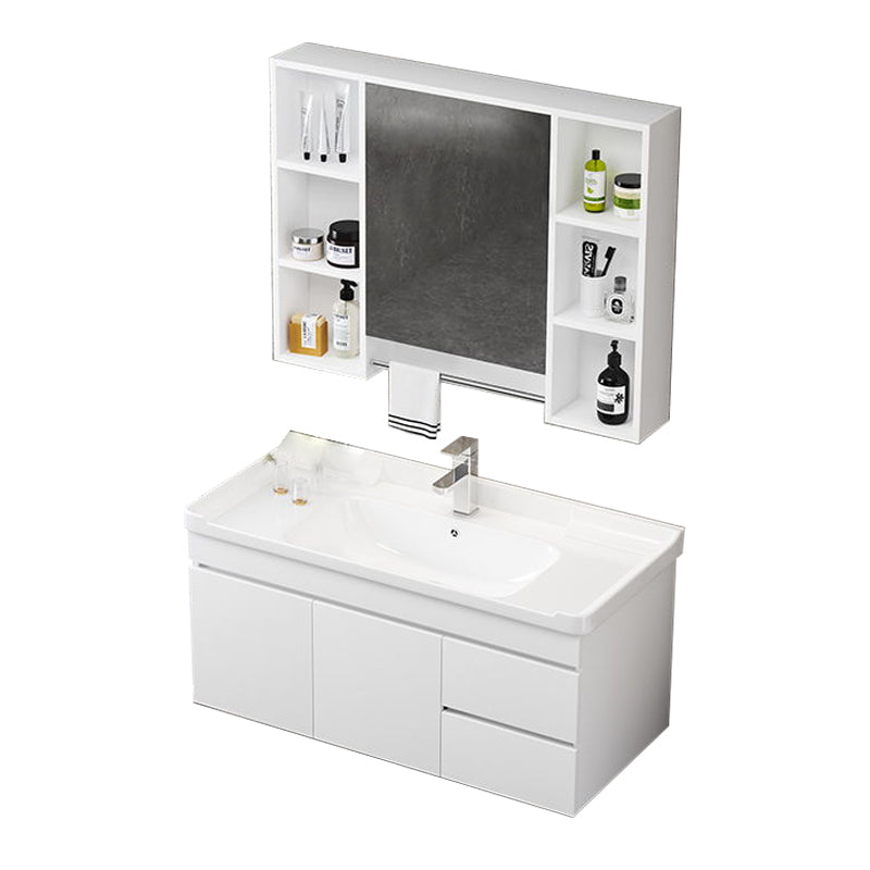 Wall Mount Single Bathroom Vanity Modern White Rectangular Wood Vanity Set Vanity & Faucet & Mirror Cabinet 40"L x 19"W x 18"H Towel Bar Included Clearhalo 'Bathroom Remodel & Bathroom Fixtures' 'Bathroom Vanities' 'bathroom_vanities' 'Home Improvement' 'home_improvement' 'home_improvement_bathroom_vanities' 7390348