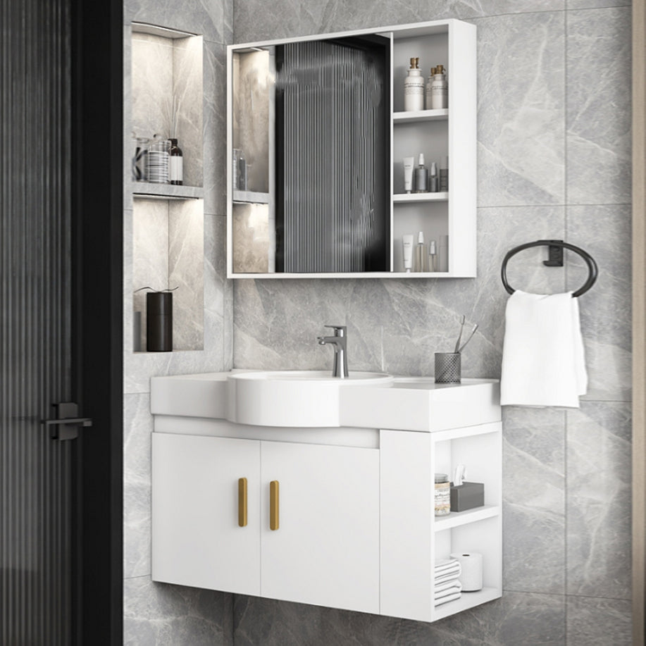 Single Sink Glam Bathroom Vanity White Ceramic Round Wall Mount Vanity Set Clearhalo 'Bathroom Remodel & Bathroom Fixtures' 'Bathroom Vanities' 'bathroom_vanities' 'Home Improvement' 'home_improvement' 'home_improvement_bathroom_vanities' 7390363