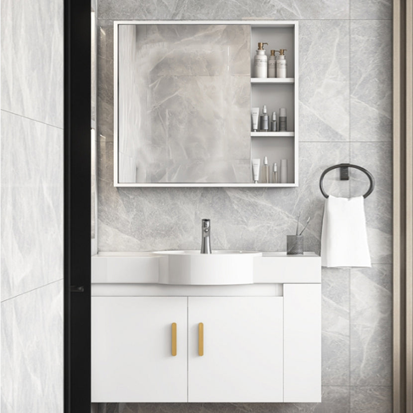Single Sink Glam Bathroom Vanity White Ceramic Round Wall Mount Vanity Set Clearhalo 'Bathroom Remodel & Bathroom Fixtures' 'Bathroom Vanities' 'bathroom_vanities' 'Home Improvement' 'home_improvement' 'home_improvement_bathroom_vanities' 7390366