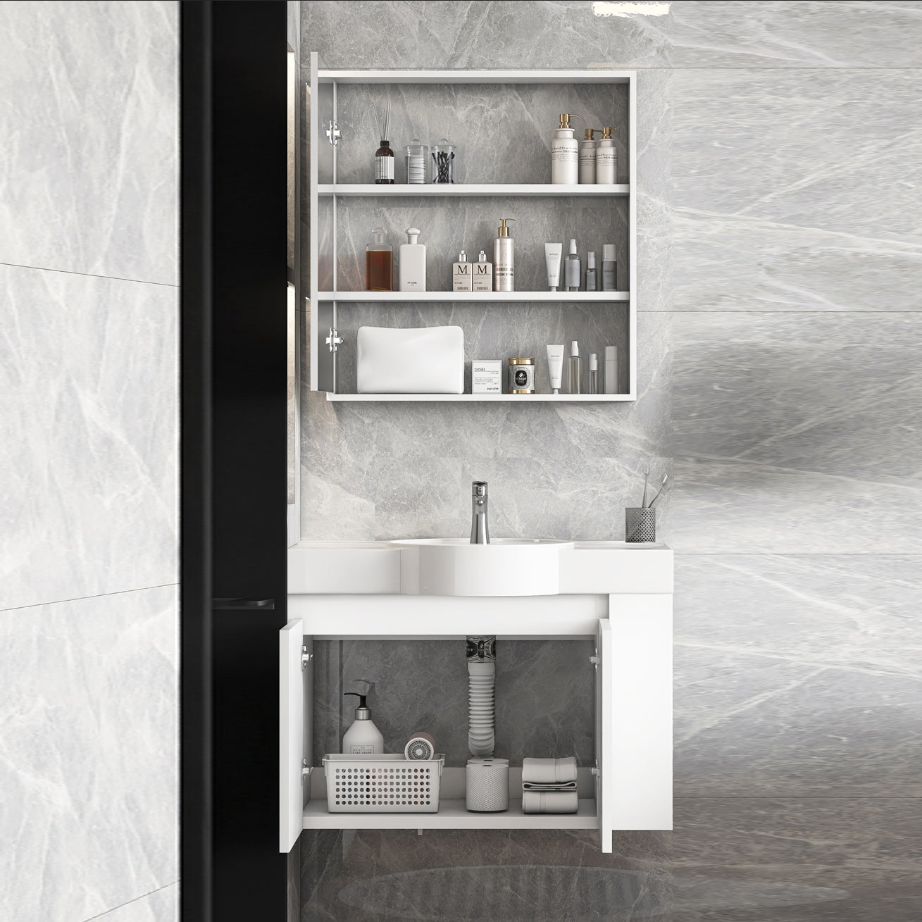 Single Sink Glam Bathroom Vanity White Ceramic Round Wall Mount Vanity Set Clearhalo 'Bathroom Remodel & Bathroom Fixtures' 'Bathroom Vanities' 'bathroom_vanities' 'Home Improvement' 'home_improvement' 'home_improvement_bathroom_vanities' 7390368