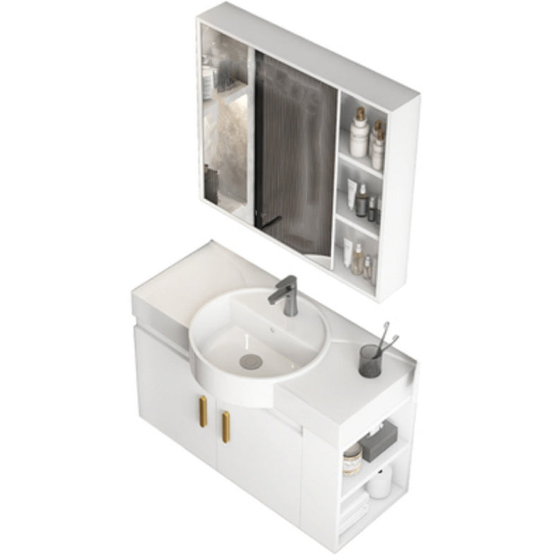Single Sink Glam Bathroom Vanity White Ceramic Round Wall Mount Vanity Set Clearhalo 'Bathroom Remodel & Bathroom Fixtures' 'Bathroom Vanities' 'bathroom_vanities' 'Home Improvement' 'home_improvement' 'home_improvement_bathroom_vanities' 7390372