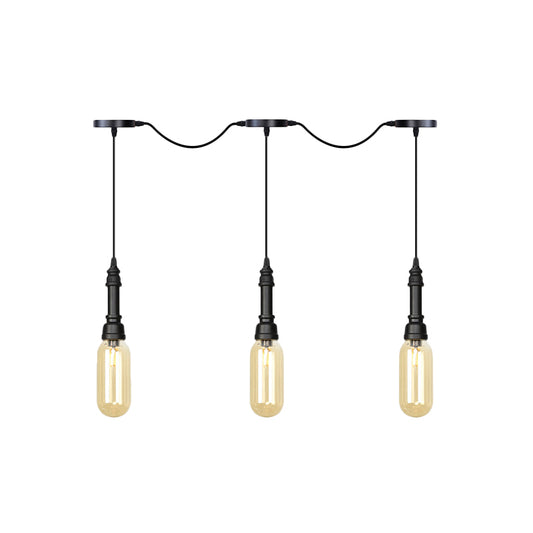 3/5/7 Lights Capsule Multi Light Chandelier Industrial Black Finish Amber Glass Tandem LED Hanging Ceiling Lamp Clearhalo 'Ceiling Lights' 'Glass shade' 'Glass' 'Industrial Pendants' 'Industrial' 'Middle Century Pendants' 'Pendant Lights' 'Pendants' 'Tiffany' Lighting' 739053