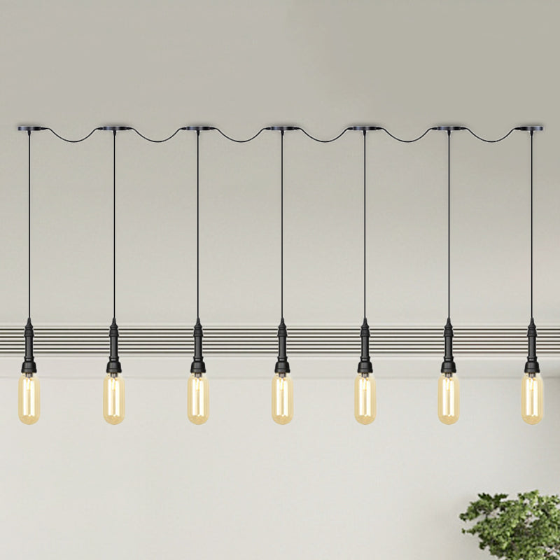 3/5/7 Lights Capsule Multi Light Chandelier Industrial Black Finish Amber Glass Tandem LED Hanging Ceiling Lamp 7 Black Clearhalo 'Ceiling Lights' 'Glass shade' 'Glass' 'Industrial Pendants' 'Industrial' 'Middle Century Pendants' 'Pendant Lights' 'Pendants' 'Tiffany' Lighting' 739061