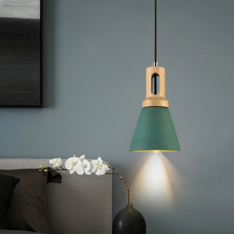 1-Light Cement Hanging Lighting Vintage Black/Grey/Red and Wood Bell Bar Ceiling Pendant Lamp Clearhalo 'Ceiling Lights' 'Industrial Pendants' 'Industrial' 'Middle Century Pendants' 'Pendant Lights' 'Pendants' 'Tiffany' Lighting' 739161