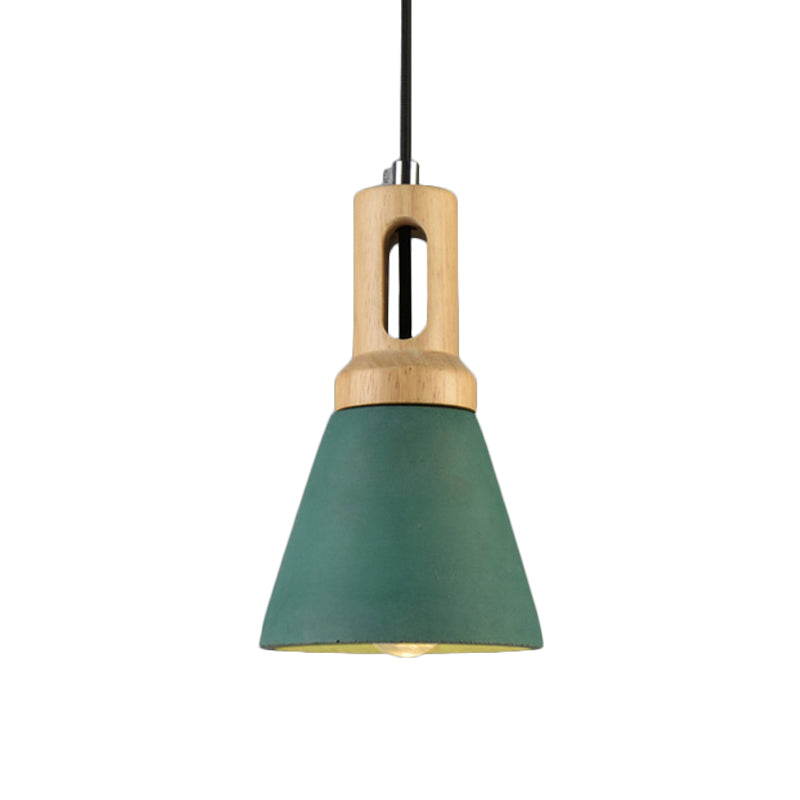 1-Light Cement Hanging Lighting Vintage Black/Grey/Red and Wood Bell Bar Ceiling Pendant Lamp Clearhalo 'Ceiling Lights' 'Industrial Pendants' 'Industrial' 'Middle Century Pendants' 'Pendant Lights' 'Pendants' 'Tiffany' Lighting' 739162