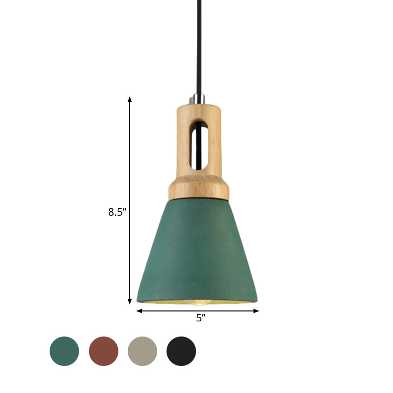 1-Light Cement Hanging Lighting Vintage Black/Grey/Red and Wood Bell Bar Ceiling Pendant Lamp Clearhalo 'Ceiling Lights' 'Industrial Pendants' 'Industrial' 'Middle Century Pendants' 'Pendant Lights' 'Pendants' 'Tiffany' Lighting' 739163