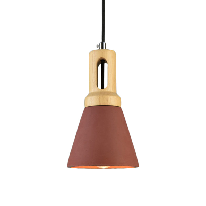 1-Light Cement Hanging Lighting Vintage Black/Grey/Red and Wood Bell Bar Ceiling Pendant Lamp Clearhalo 'Ceiling Lights' 'Industrial Pendants' 'Industrial' 'Middle Century Pendants' 'Pendant Lights' 'Pendants' 'Tiffany' Lighting' 739167