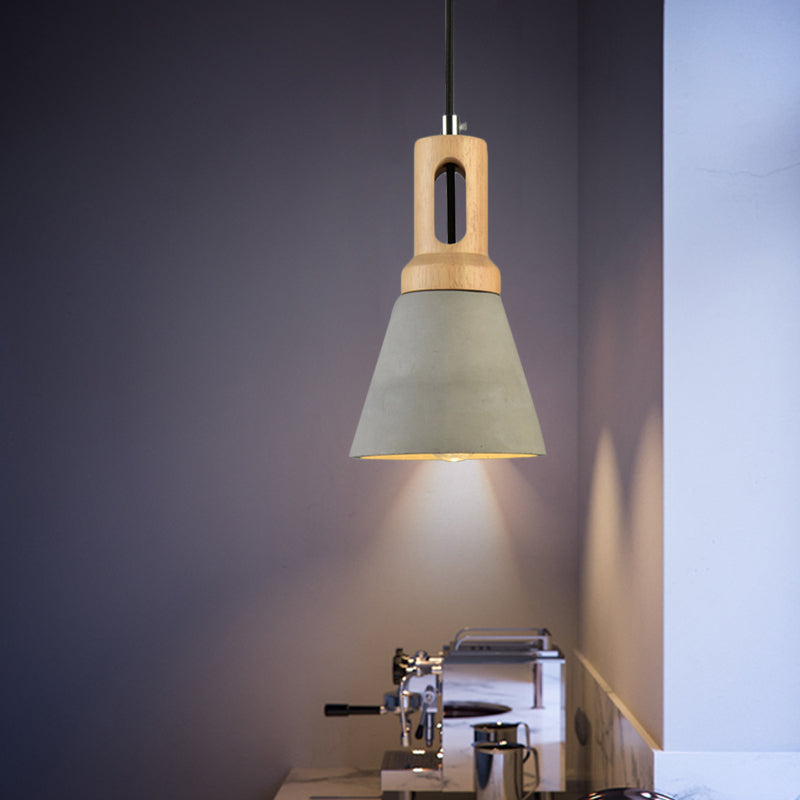 1-Light Cement Hanging Lighting Vintage Black/Grey/Red and Wood Bell Bar Ceiling Pendant Lamp Clearhalo 'Ceiling Lights' 'Industrial Pendants' 'Industrial' 'Middle Century Pendants' 'Pendant Lights' 'Pendants' 'Tiffany' Lighting' 739169