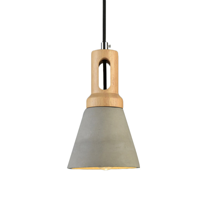 1-Light Cement Hanging Lighting Vintage Black/Grey/Red and Wood Bell Bar Ceiling Pendant Lamp Clearhalo 'Ceiling Lights' 'Industrial Pendants' 'Industrial' 'Middle Century Pendants' 'Pendant Lights' 'Pendants' 'Tiffany' Lighting' 739171