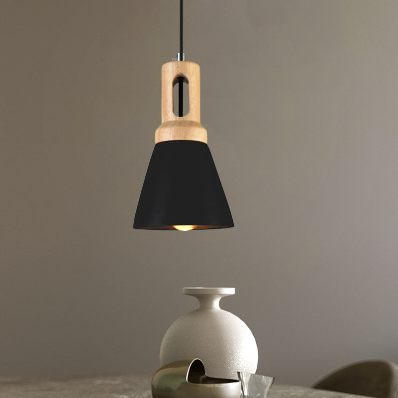 1-Light Cement Hanging Lighting Vintage Black/Grey/Red and Wood Bell Bar Ceiling Pendant Lamp Clearhalo 'Ceiling Lights' 'Industrial Pendants' 'Industrial' 'Middle Century Pendants' 'Pendant Lights' 'Pendants' 'Tiffany' Lighting' 739173