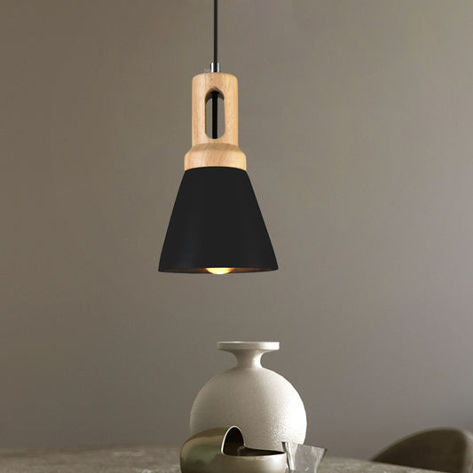 1-Light Cement Hanging Lighting Vintage Black/Grey/Red and Wood Bell Bar Ceiling Pendant Lamp Clearhalo 'Ceiling Lights' 'Industrial Pendants' 'Industrial' 'Middle Century Pendants' 'Pendant Lights' 'Pendants' 'Tiffany' Lighting' 739173