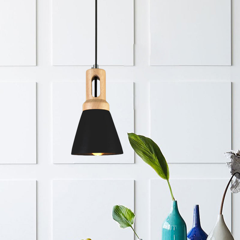 1-Light Cement Hanging Lighting Vintage Black/Grey/Red and Wood Bell Bar Ceiling Pendant Lamp Clearhalo 'Ceiling Lights' 'Industrial Pendants' 'Industrial' 'Middle Century Pendants' 'Pendant Lights' 'Pendants' 'Tiffany' Lighting' 739174
