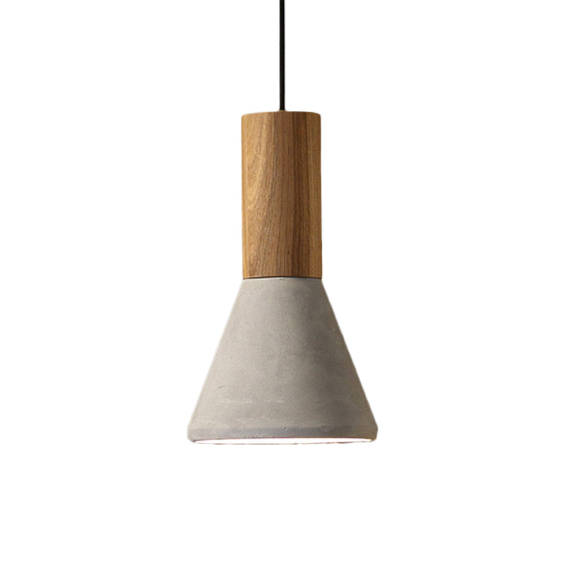 Cement Grey Hanging Light Kit Cone/Trapezoid/Can 1-Head 8.5"/10"/12" High Industrial Pendant Lamp Fixture with Wood Top Clearhalo 'Ceiling Lights' 'Industrial Pendants' 'Industrial' 'Middle Century Pendants' 'Pendant Lights' 'Pendants' 'Tiffany' Lighting' 739178
