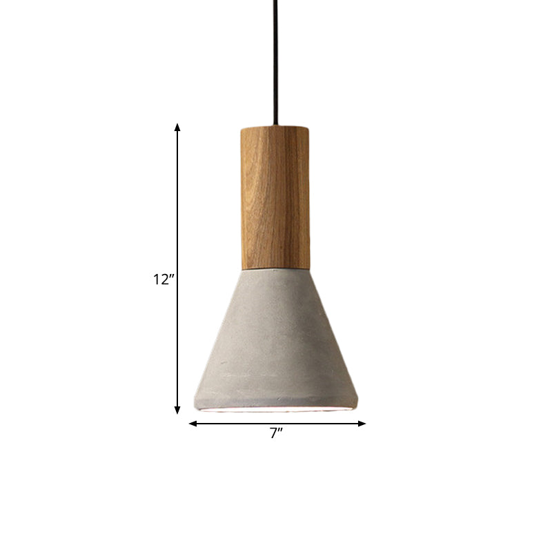 Cement Grey Hanging Light Kit Cone/Trapezoid/Can 1-Head 8.5"/10"/12" High Industrial Pendant Lamp Fixture with Wood Top Clearhalo 'Ceiling Lights' 'Industrial Pendants' 'Industrial' 'Middle Century Pendants' 'Pendant Lights' 'Pendants' 'Tiffany' Lighting' 739179