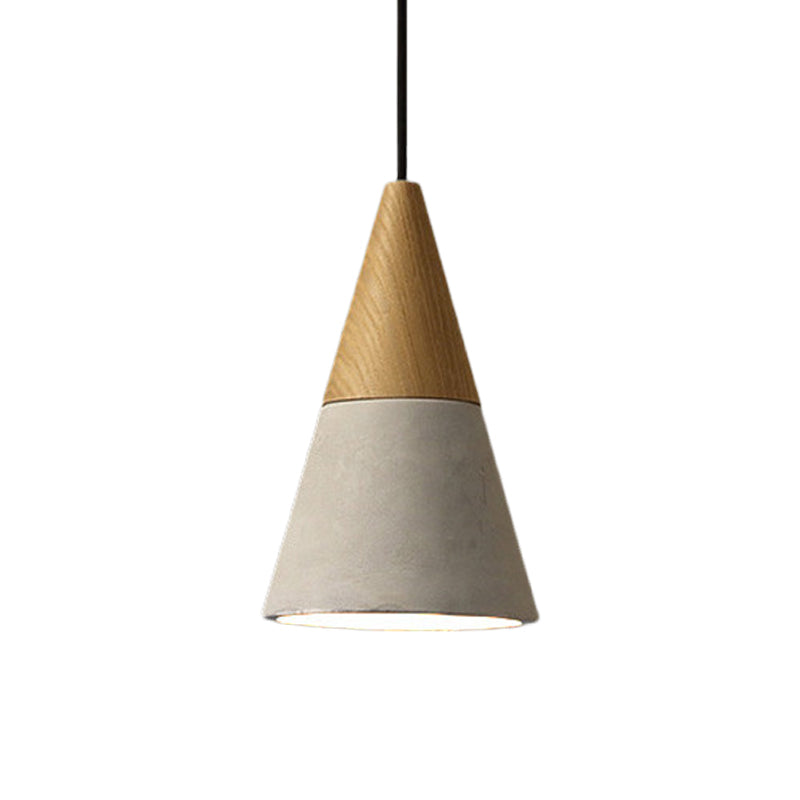 Cement Grey Hanging Light Kit Cone/Trapezoid/Can 1-Head 8.5"/10"/12" High Industrial Pendant Lamp Fixture with Wood Top Clearhalo 'Ceiling Lights' 'Industrial Pendants' 'Industrial' 'Middle Century Pendants' 'Pendant Lights' 'Pendants' 'Tiffany' Lighting' 739183
