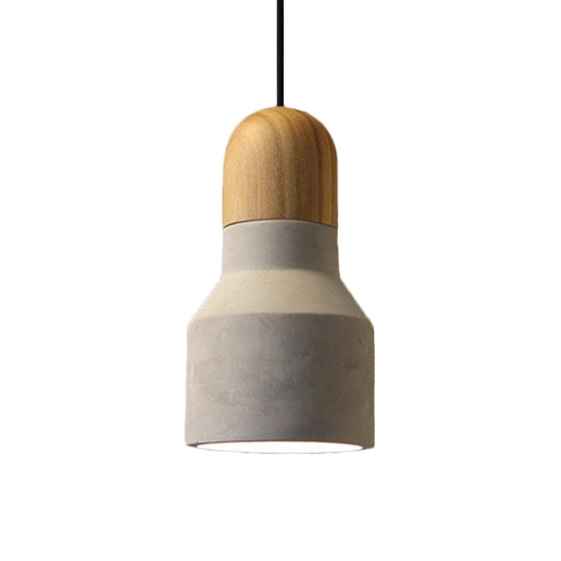 Cement Grey Hanging Light Kit Cone/Trapezoid/Can 1-Head 8.5"/10"/12" High Industrial Pendant Lamp Fixture with Wood Top Clearhalo 'Ceiling Lights' 'Industrial Pendants' 'Industrial' 'Middle Century Pendants' 'Pendant Lights' 'Pendants' 'Tiffany' Lighting' 739188