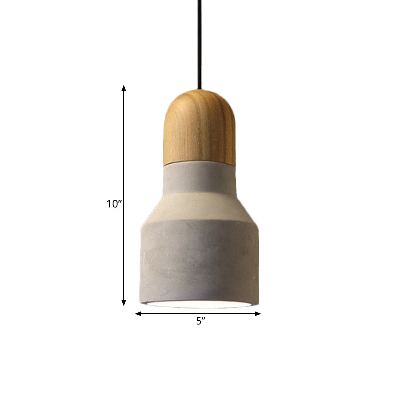 Cement Grey Hanging Light Kit Cone/Trapezoid/Can 1-Head 8.5"/10"/12" High Industrial Pendant Lamp Fixture with Wood Top Clearhalo 'Ceiling Lights' 'Industrial Pendants' 'Industrial' 'Middle Century Pendants' 'Pendant Lights' 'Pendants' 'Tiffany' Lighting' 739189