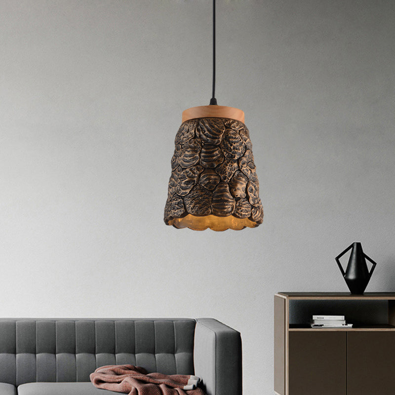 Cement Cup Pendant Light Fixture Antiqued 1-Light Restaurant Hanging Lamp Kit in Dark Grey/Light Grey/Bronze with Lumpy Design Clearhalo 'Ceiling Lights' 'Industrial Pendants' 'Industrial' 'Middle Century Pendants' 'Pendant Lights' 'Pendants' 'Tiffany' Lighting' 739208