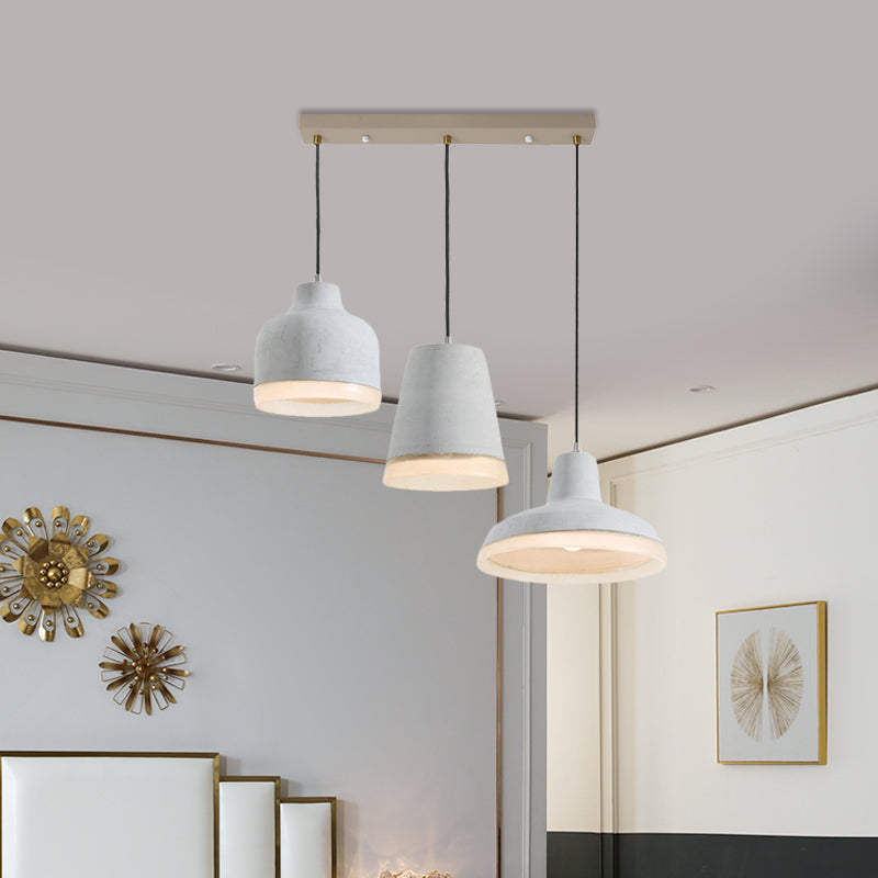 3 Bulbs Multiple Hanging Light Vintage Geometry Cement Pendant Lamp in Grey with Linear/Round Canopy Clearhalo 'Ceiling Lights' 'Industrial Pendants' 'Industrial' 'Middle Century Pendants' 'Pendant Lights' 'Pendants' 'Tiffany' Lighting' 739215