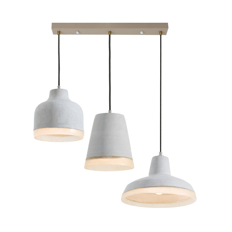 3 Bulbs Multiple Hanging Light Vintage Geometry Cement Pendant Lamp in Grey with Linear/Round Canopy Clearhalo 'Ceiling Lights' 'Industrial Pendants' 'Industrial' 'Middle Century Pendants' 'Pendant Lights' 'Pendants' 'Tiffany' Lighting' 739216