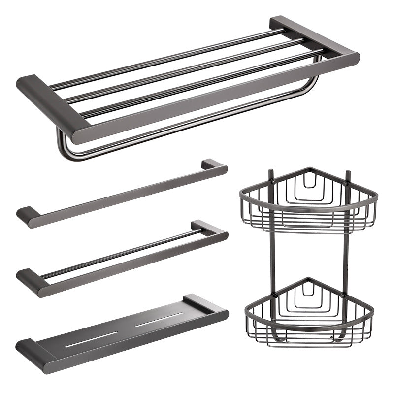 Modern Matte Gray Bathroom Accessory Set Bath Shelf/Towel Bar & Paper Holder Included Clearhalo 'Bathroom Hardware Sets' 'Bathroom Hardware' 'Bathroom Remodel & Bathroom Fixtures' 'bathroom_hardware_sets' 'Home Improvement' 'home_improvement' 'home_improvement_bathroom_hardware_sets' 7392167