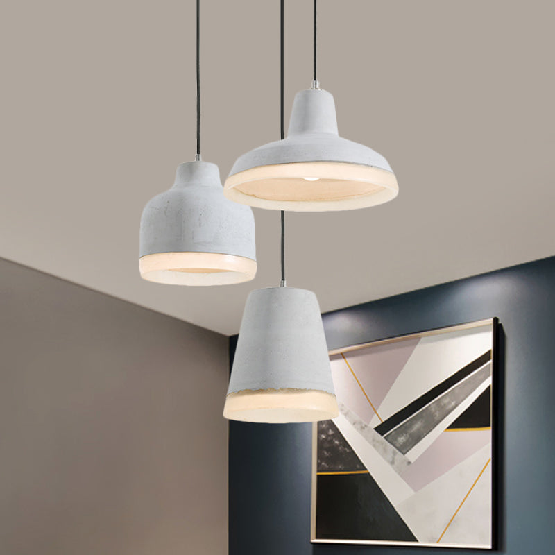 3 Bulbs Multiple Hanging Light Vintage Geometry Cement Pendant Lamp in Grey with Linear/Round Canopy Grey Round Clearhalo 'Ceiling Lights' 'Industrial Pendants' 'Industrial' 'Middle Century Pendants' 'Pendant Lights' 'Pendants' 'Tiffany' Lighting' 739218