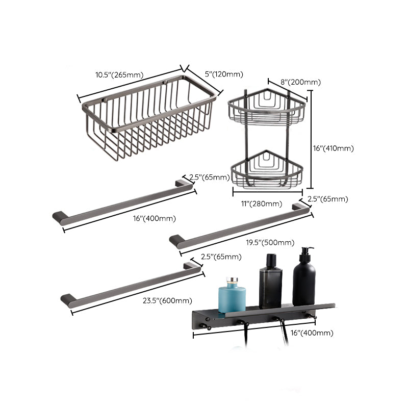 Modern Matte Gray Bathroom Accessory Set Bath Shelf/Towel Bar & Paper Holder Included Clearhalo 'Bathroom Hardware Sets' 'Bathroom Hardware' 'Bathroom Remodel & Bathroom Fixtures' 'bathroom_hardware_sets' 'Home Improvement' 'home_improvement' 'home_improvement_bathroom_hardware_sets' 7392185