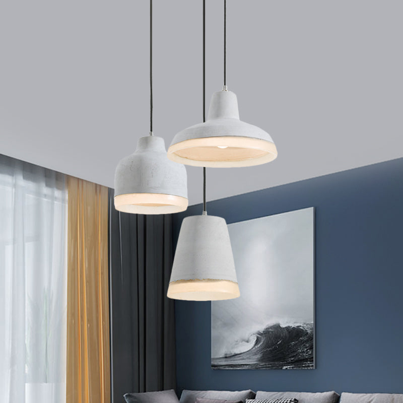 3 Bulbs Multiple Hanging Light Vintage Geometry Cement Pendant Lamp in Grey with Linear/Round Canopy Clearhalo 'Ceiling Lights' 'Industrial Pendants' 'Industrial' 'Middle Century Pendants' 'Pendant Lights' 'Pendants' 'Tiffany' Lighting' 739219