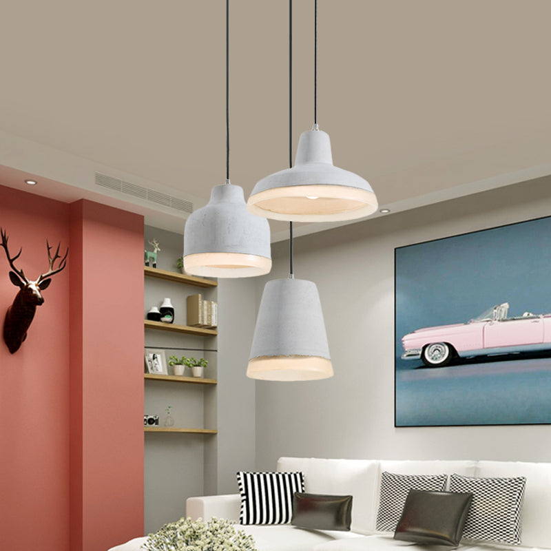 3 Bulbs Multiple Hanging Light Vintage Geometry Cement Pendant Lamp in Grey with Linear/Round Canopy Clearhalo 'Ceiling Lights' 'Industrial Pendants' 'Industrial' 'Middle Century Pendants' 'Pendant Lights' 'Pendants' 'Tiffany' Lighting' 739220