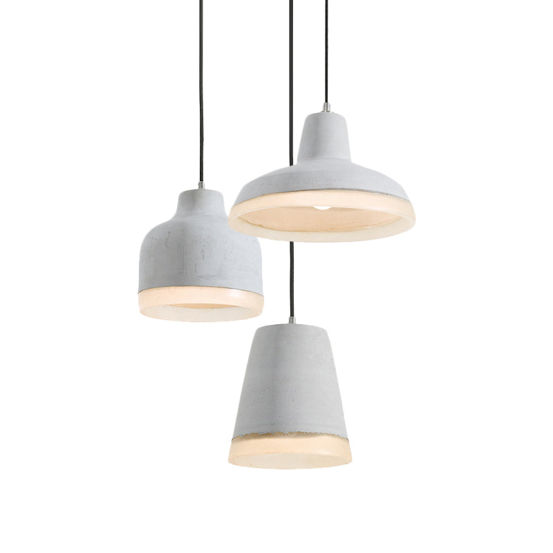 3 Bulbs Multiple Hanging Light Vintage Geometry Cement Pendant Lamp in Grey with Linear/Round Canopy Clearhalo 'Ceiling Lights' 'Industrial Pendants' 'Industrial' 'Middle Century Pendants' 'Pendant Lights' 'Pendants' 'Tiffany' Lighting' 739221