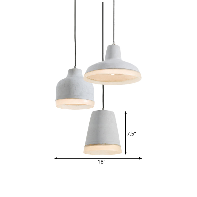 3 Bulbs Multiple Hanging Light Vintage Geometry Cement Pendant Lamp in Grey with Linear/Round Canopy Clearhalo 'Ceiling Lights' 'Industrial Pendants' 'Industrial' 'Middle Century Pendants' 'Pendant Lights' 'Pendants' 'Tiffany' Lighting' 739222