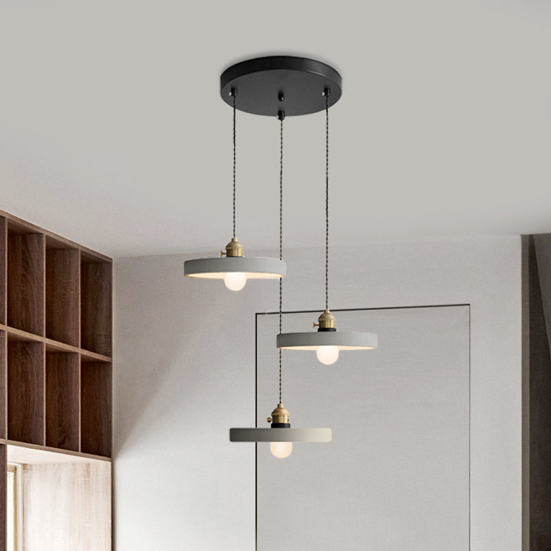 Grey 3 Heads Multi Ceiling Light Industrial Cement Cone/Bell/Drum Pendant Lamp Fixture, 3"/5"/6" H Grey 3" Clearhalo 'Ceiling Lights' 'Industrial Pendants' 'Industrial' 'Middle Century Pendants' 'Pendant Lights' 'Pendants' 'Tiffany' Lighting' 739239
