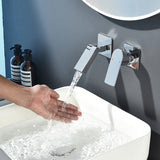 Waterfall Spout Bathroom Faucet Swivel Lever Handle 2 Holes Wall-Mounted Sink Faucet Clearhalo 'Bathroom Remodel & Bathroom Fixtures' 'Bathroom Sink Faucets' 'Bathroom Sinks & Faucet Components' 'bathroom_sink_faucets' 'Home Improvement' 'home_improvement' 'home_improvement_bathroom_sink_faucets' 7392397