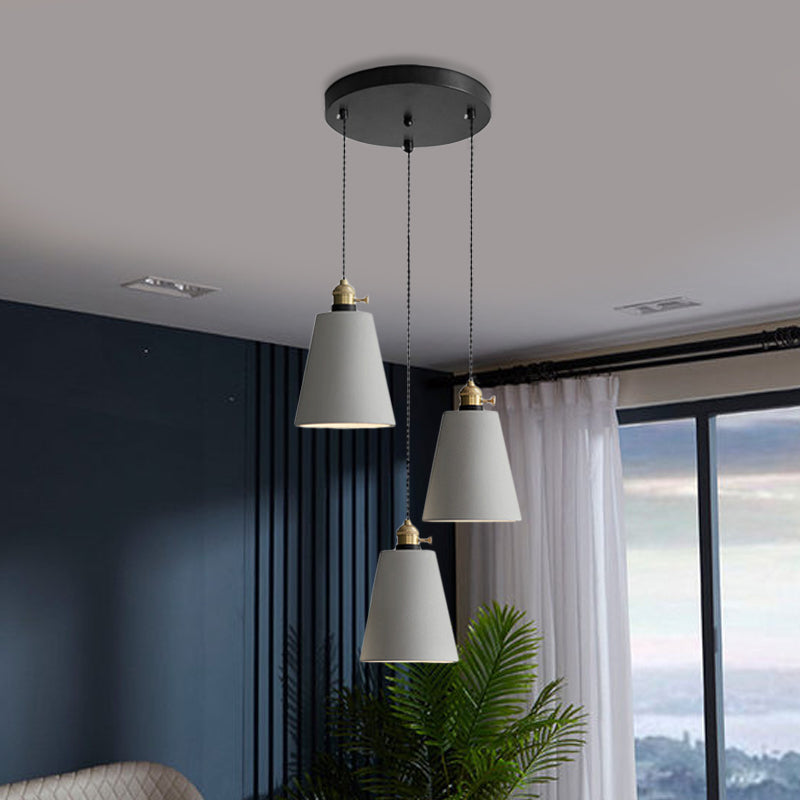 Grey 3 Heads Multi Ceiling Light Industrial Cement Cone/Bell/Drum Pendant Lamp Fixture, 3"/5"/6" H Grey 8" Clearhalo 'Ceiling Lights' 'Industrial Pendants' 'Industrial' 'Middle Century Pendants' 'Pendant Lights' 'Pendants' 'Tiffany' Lighting' 739248