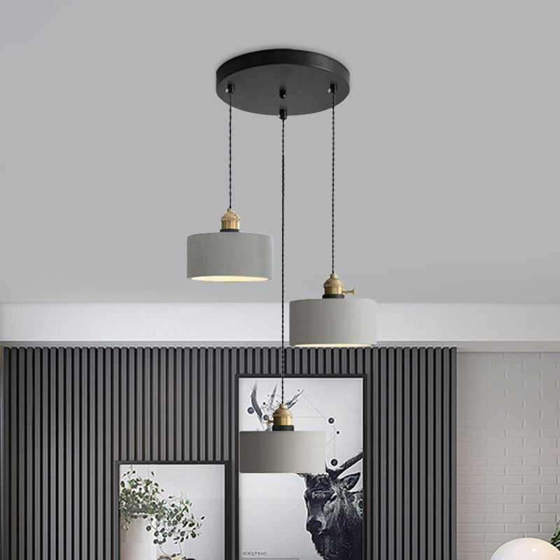 Grey 3 Heads Multi Ceiling Light Industrial Cement Cone/Bell/Drum Pendant Lamp Fixture, 3"/5"/6" H Grey 5" Clearhalo 'Ceiling Lights' 'Industrial Pendants' 'Industrial' 'Middle Century Pendants' 'Pendant Lights' 'Pendants' 'Tiffany' Lighting' 739253