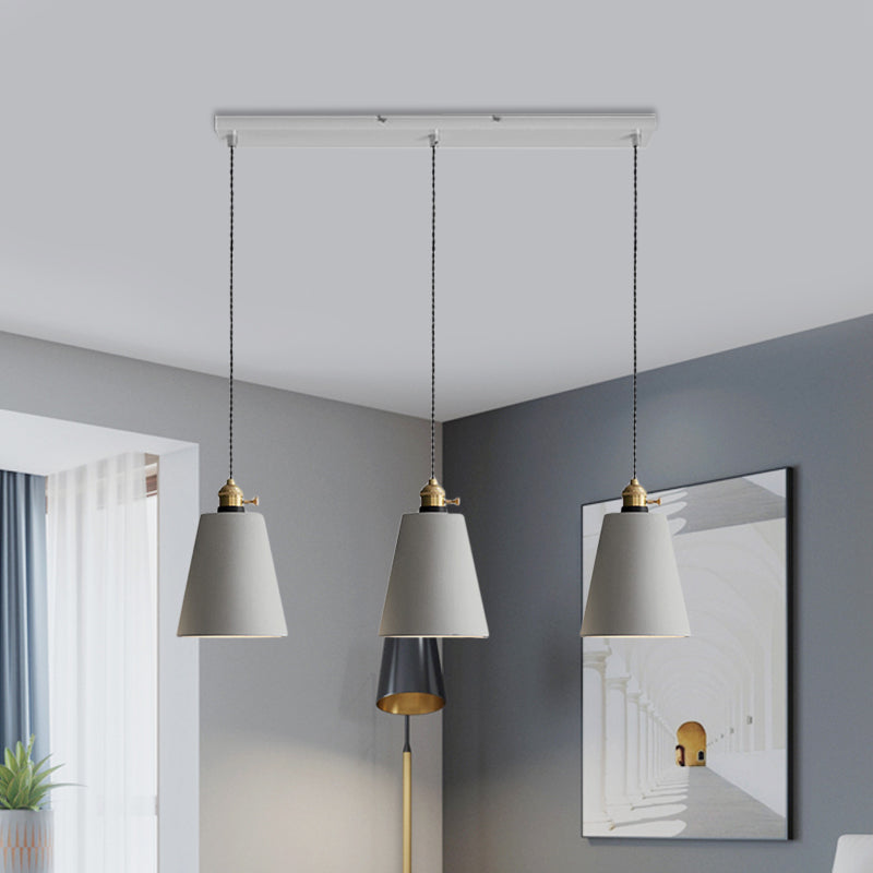 3-Light Multi Pendant Light Vintage Restaurant Hanging Lamp Kit with Bell/Cone/Drum Cement Shade in Grey, 3"/5"/6" Height Grey 8" Clearhalo 'Ceiling Lights' 'Industrial Pendants' 'Industrial' 'Middle Century Pendants' 'Pendant Lights' 'Pendants' 'Tiffany' Lighting' 739258