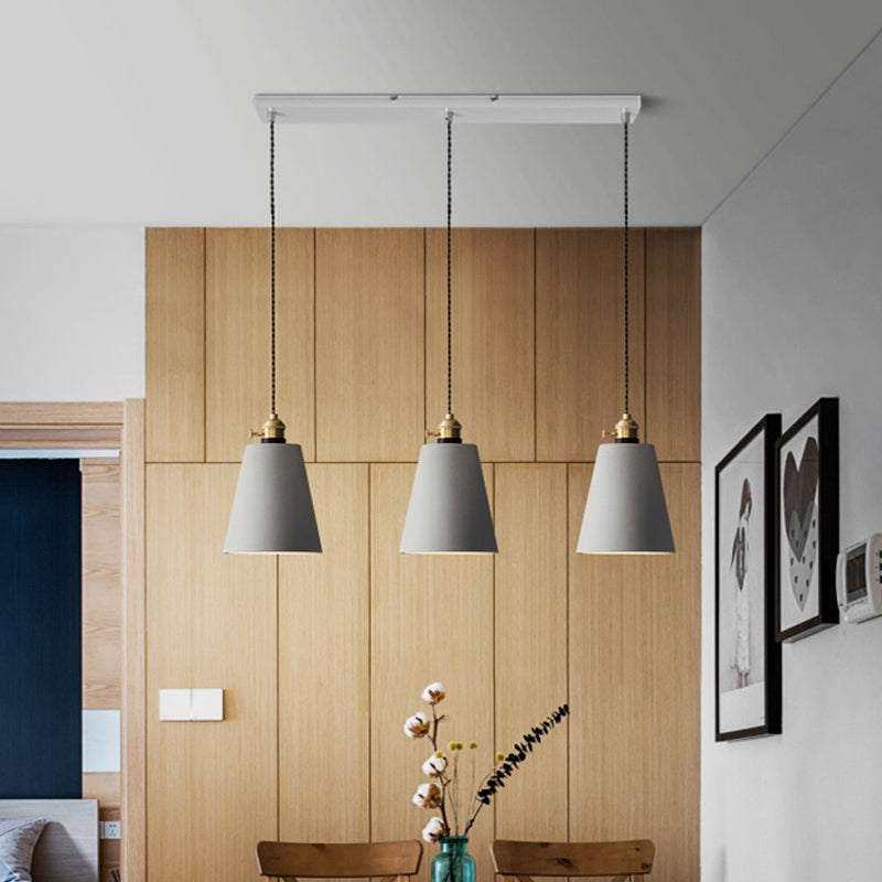 3-Light Multi Pendant Light Vintage Restaurant Hanging Lamp Kit with Bell/Cone/Drum Cement Shade in Grey, 3"/5"/6" Height Clearhalo 'Ceiling Lights' 'Industrial Pendants' 'Industrial' 'Middle Century Pendants' 'Pendant Lights' 'Pendants' 'Tiffany' Lighting' 739259