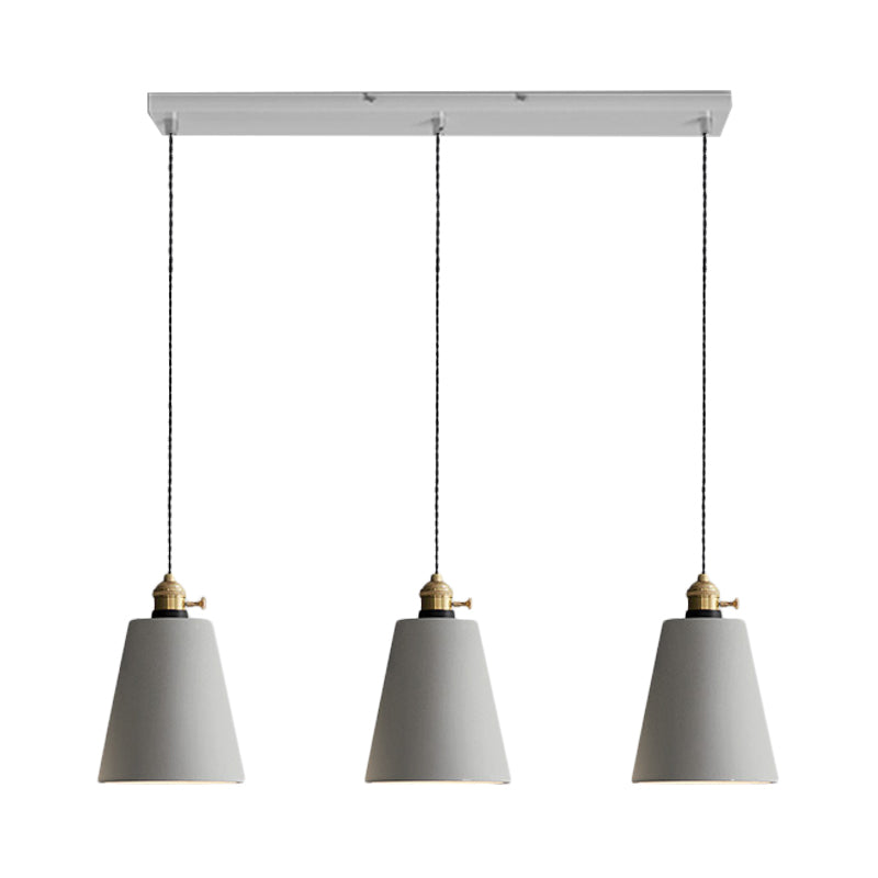 3-Light Multi Pendant Light Vintage Restaurant Hanging Lamp Kit with Bell/Cone/Drum Cement Shade in Grey, 3"/5"/6" Height Clearhalo 'Ceiling Lights' 'Industrial Pendants' 'Industrial' 'Middle Century Pendants' 'Pendant Lights' 'Pendants' 'Tiffany' Lighting' 739260