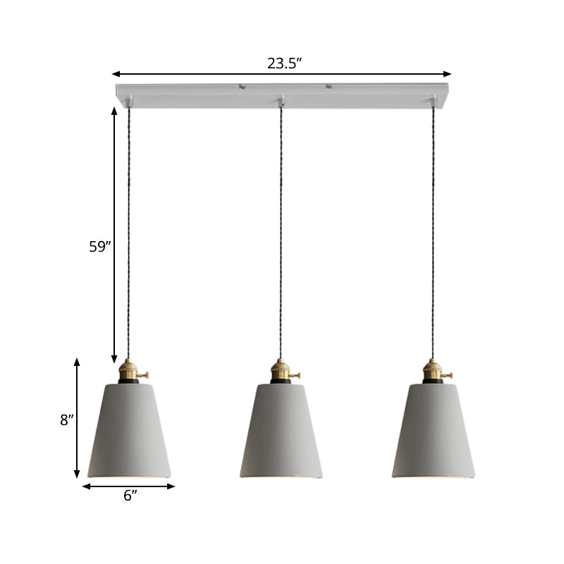 3-Light Multi Pendant Light Vintage Restaurant Hanging Lamp Kit with Bell/Cone/Drum Cement Shade in Grey, 3"/5"/6" Height Clearhalo 'Ceiling Lights' 'Industrial Pendants' 'Industrial' 'Middle Century Pendants' 'Pendant Lights' 'Pendants' 'Tiffany' Lighting' 739261
