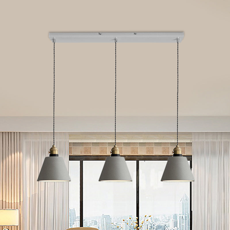 3-Light Multi Pendant Light Vintage Restaurant Hanging Lamp Kit with Bell/Cone/Drum Cement Shade in Grey, 3"/5"/6" Height Grey 6" Clearhalo 'Ceiling Lights' 'Industrial Pendants' 'Industrial' 'Middle Century Pendants' 'Pendant Lights' 'Pendants' 'Tiffany' Lighting' 739262