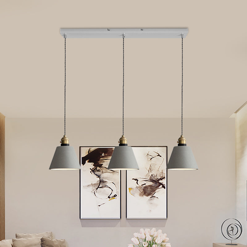 3-Light Multi Pendant Light Vintage Restaurant Hanging Lamp Kit with Bell/Cone/Drum Cement Shade in Grey, 3"/5"/6" Height Clearhalo 'Ceiling Lights' 'Industrial Pendants' 'Industrial' 'Middle Century Pendants' 'Pendant Lights' 'Pendants' 'Tiffany' Lighting' 739263