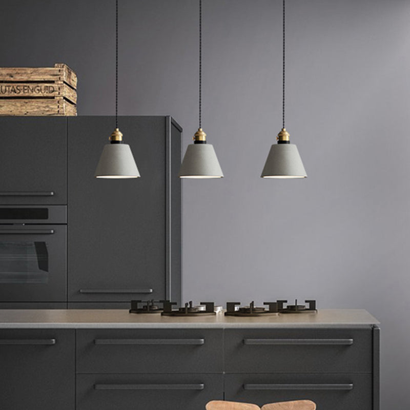 3-Light Multi Pendant Light Vintage Restaurant Hanging Lamp Kit with Bell/Cone/Drum Cement Shade in Grey, 3"/5"/6" Height Clearhalo 'Ceiling Lights' 'Industrial Pendants' 'Industrial' 'Middle Century Pendants' 'Pendant Lights' 'Pendants' 'Tiffany' Lighting' 739264