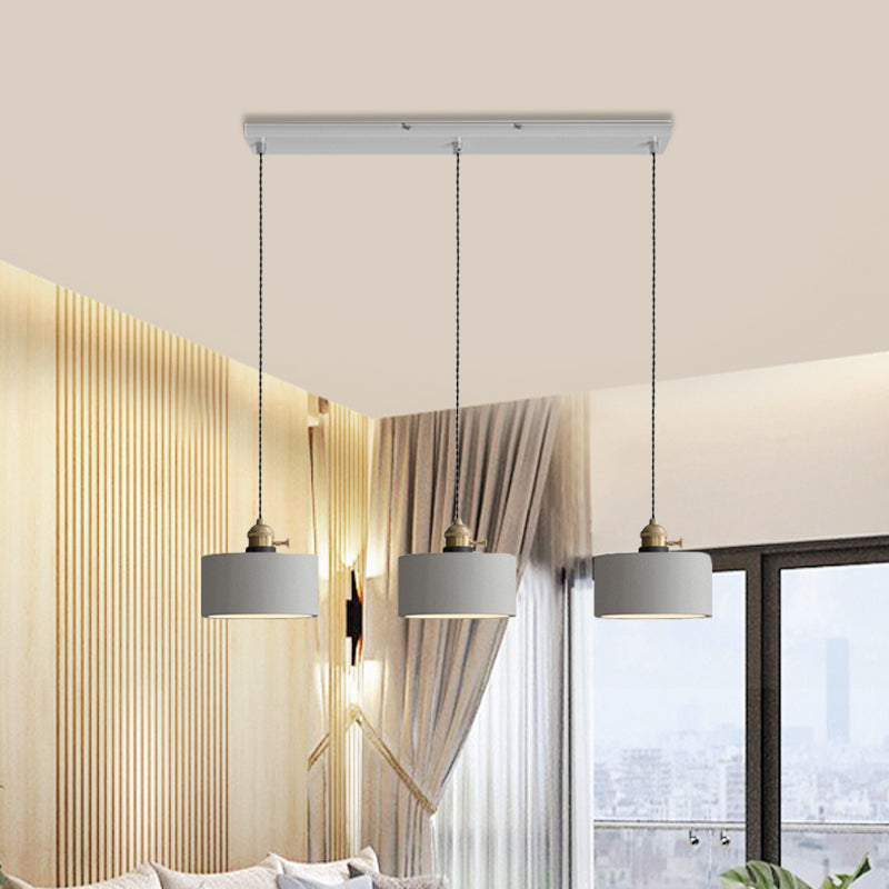 3-Light Multi Pendant Light Vintage Restaurant Hanging Lamp Kit with Bell/Cone/Drum Cement Shade in Grey, 3"/5"/6" Height Clearhalo 'Ceiling Lights' 'Industrial Pendants' 'Industrial' 'Middle Century Pendants' 'Pendant Lights' 'Pendants' 'Tiffany' Lighting' 739273