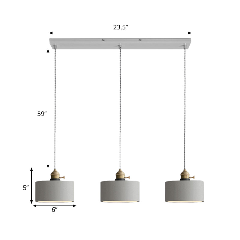 3-Light Multi Pendant Light Vintage Restaurant Hanging Lamp Kit with Bell/Cone/Drum Cement Shade in Grey, 3"/5"/6" Height Clearhalo 'Ceiling Lights' 'Industrial Pendants' 'Industrial' 'Middle Century Pendants' 'Pendant Lights' 'Pendants' 'Tiffany' Lighting' 739276
