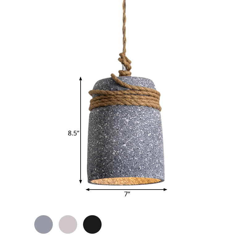 Cement Bell Pendant Lighting Antiqued 1 Bulb Restaurant Ceiling Lamp in Black/Grey/White with Rope Rod Clearhalo 'Ceiling Lights' 'Industrial Pendants' 'Industrial' 'Middle Century Pendants' 'Pendant Lights' 'Pendants' 'Tiffany' Lighting' 739299